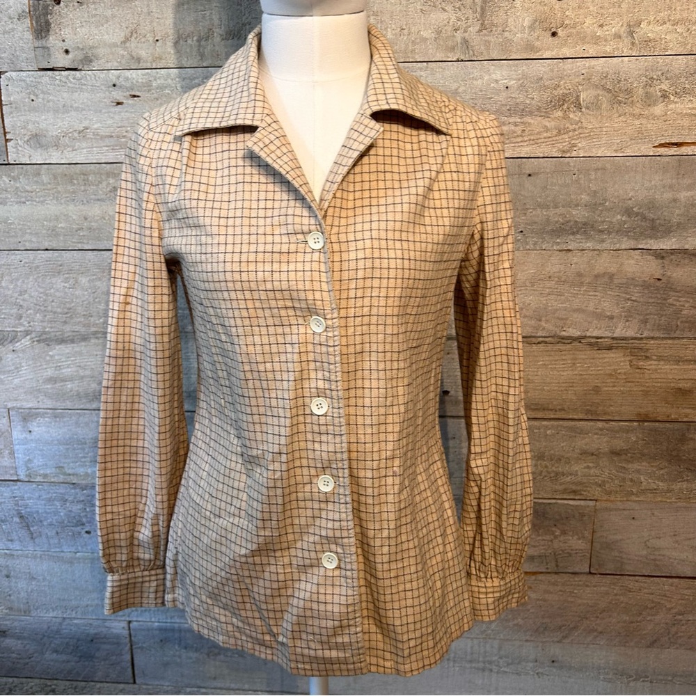 Vintage Addenda women’s beige plaid‎ button up shirt jacket in size small